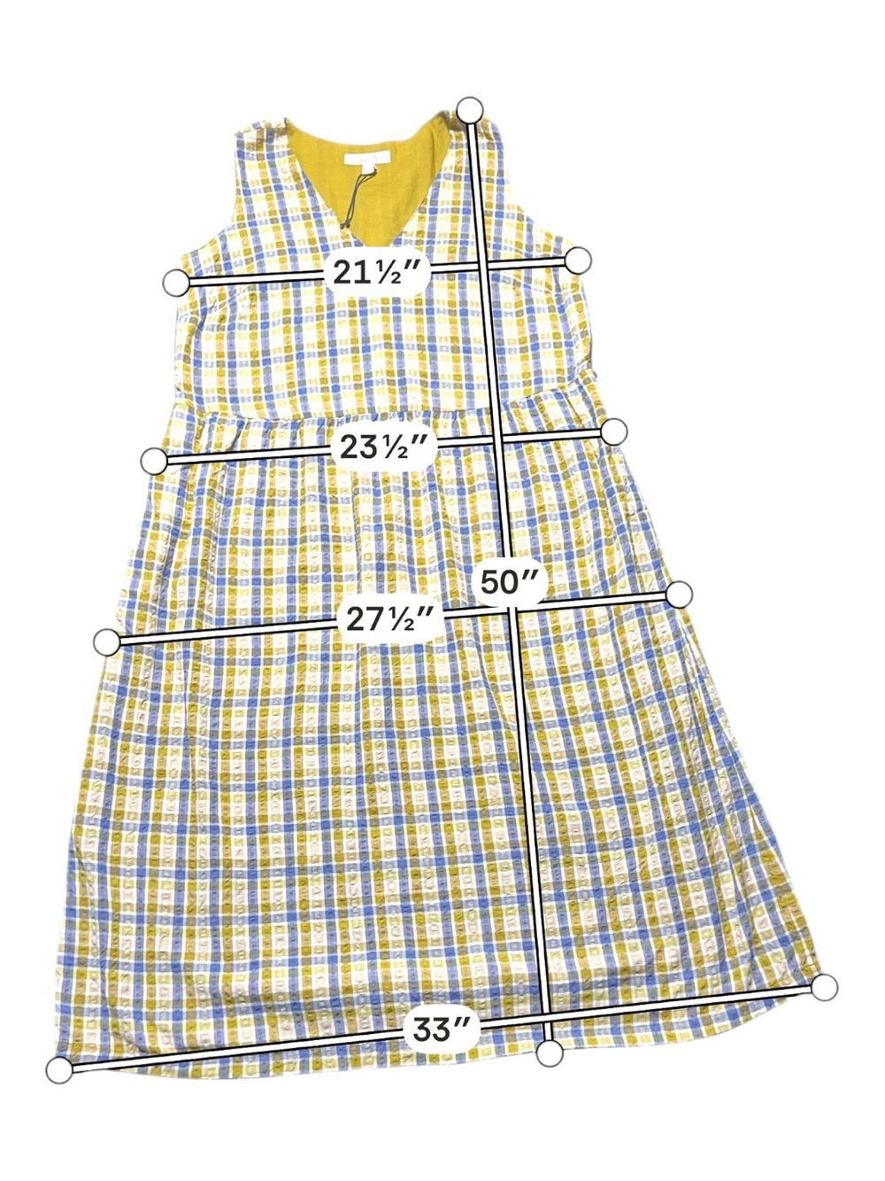 Seasalt Cornwall Women's 12 Lowland Heather Dress blue and yellow plaid print - Picture 3 of 10